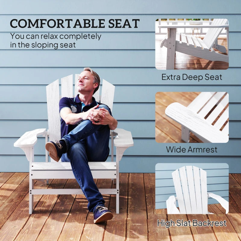 Wood Adirondack Chair, Outdoor Patio Muskoka Chair with Slatted Design for Deck, Garden, Backyard, Fire Pit, White