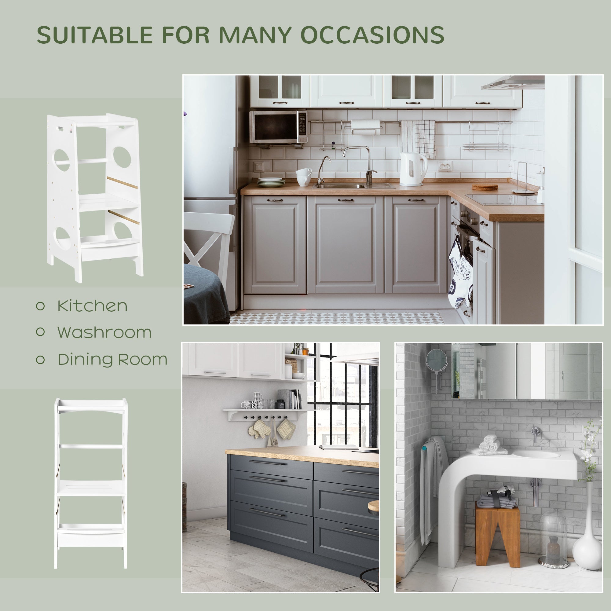 HOMCOM Kids' Adjustable Kitchen Helper Stool in White - Safe Toddler Counter Step Solution