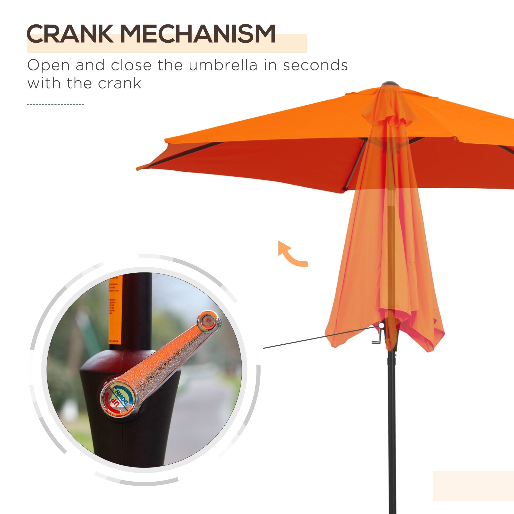 Outsunny 8.9' Round Aluminum Patio Umbrella Garden Parasol Market Sunshade Tilt Canopy w/ 6 Ribs, Crank Handle, Blue