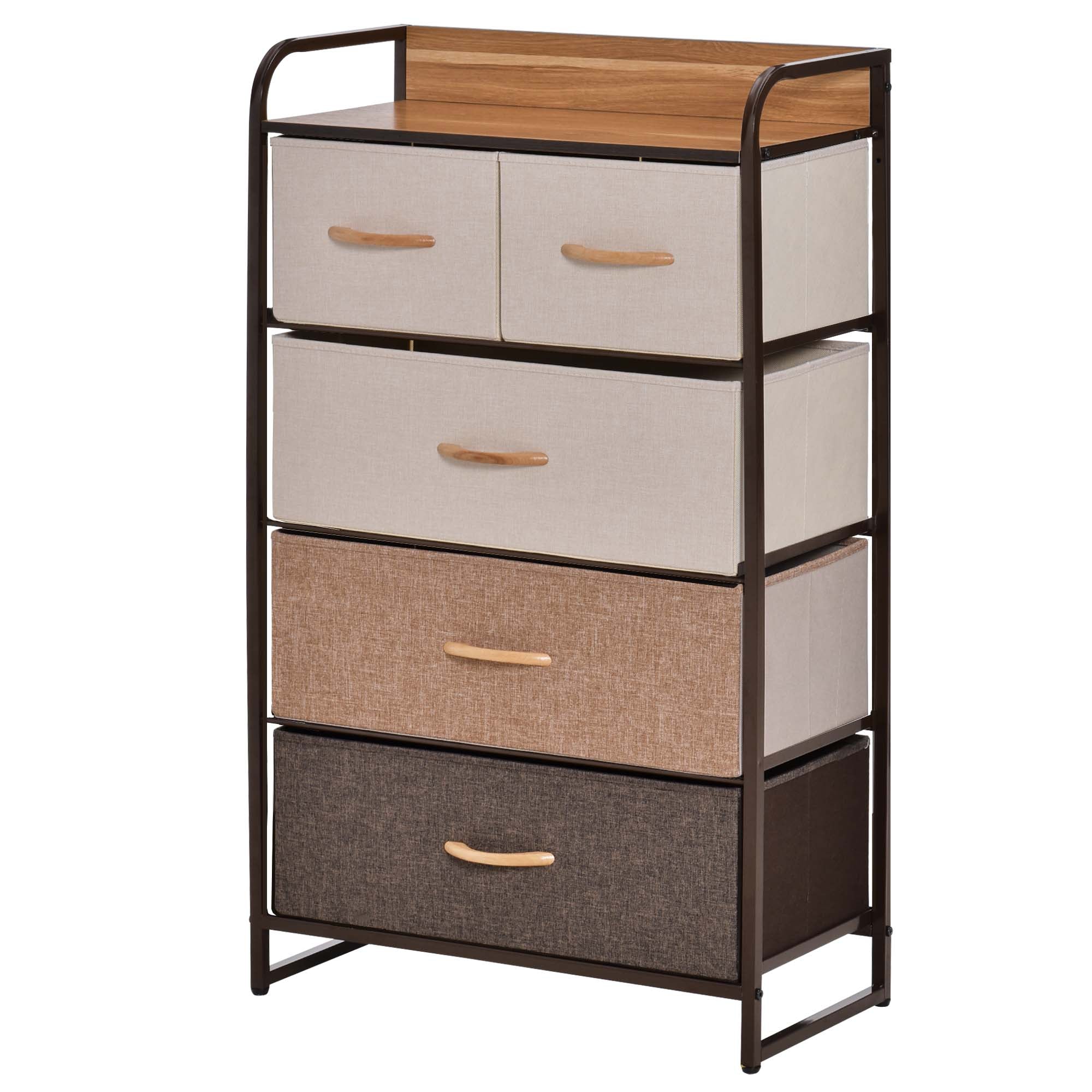 HOMCOM Dresser for Bedroom with 5 Drawers, Chest of Drawers with Metal Frame, Fabric Dresser for Living Room, Multi-Coloured