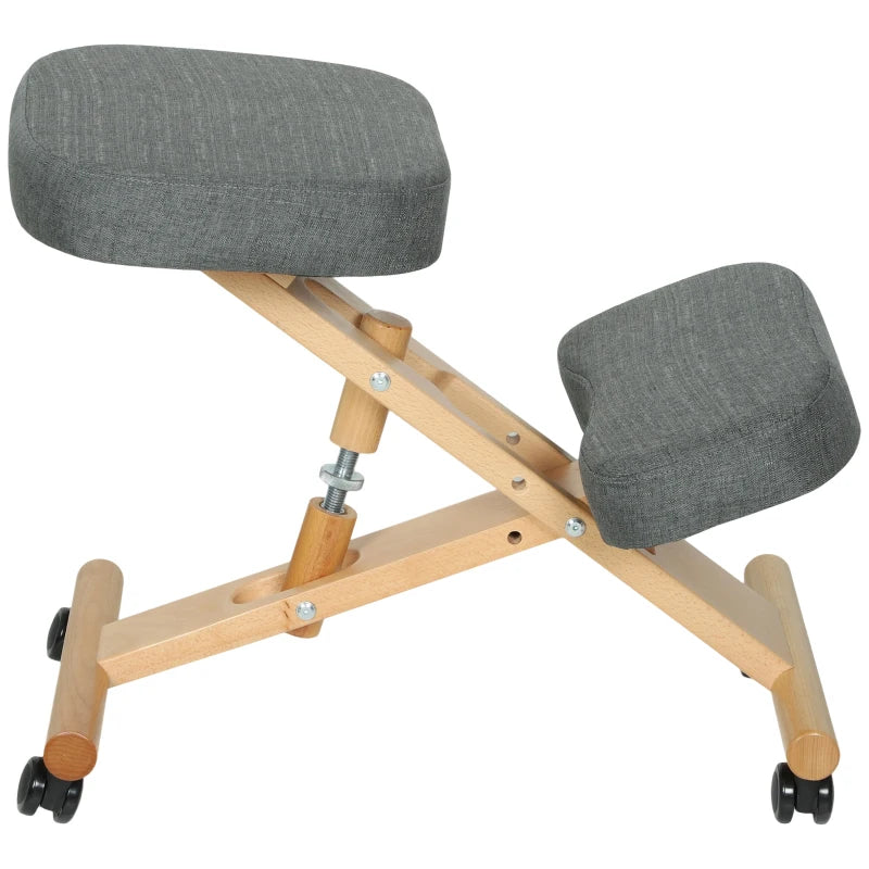 Ergonomic Kneeling Chair, Posture Chair with Rubberwood Frame, Wheels for Office, Posture Correction, Dark Grey