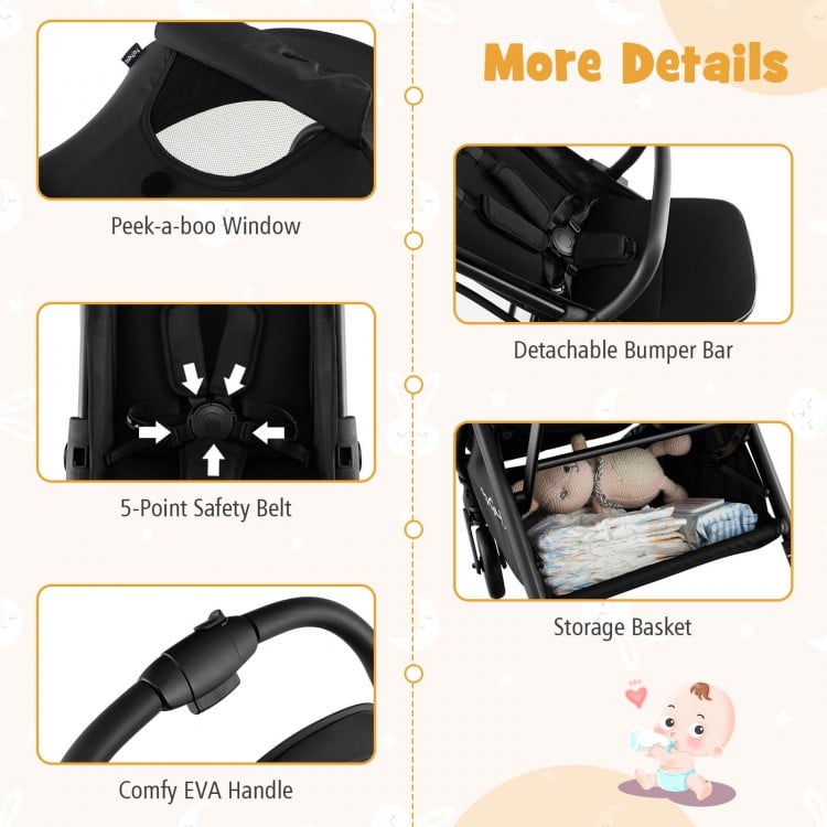 One-Hand Folding Portable Lightweight Baby Stroller with Aluminum Frame-Black