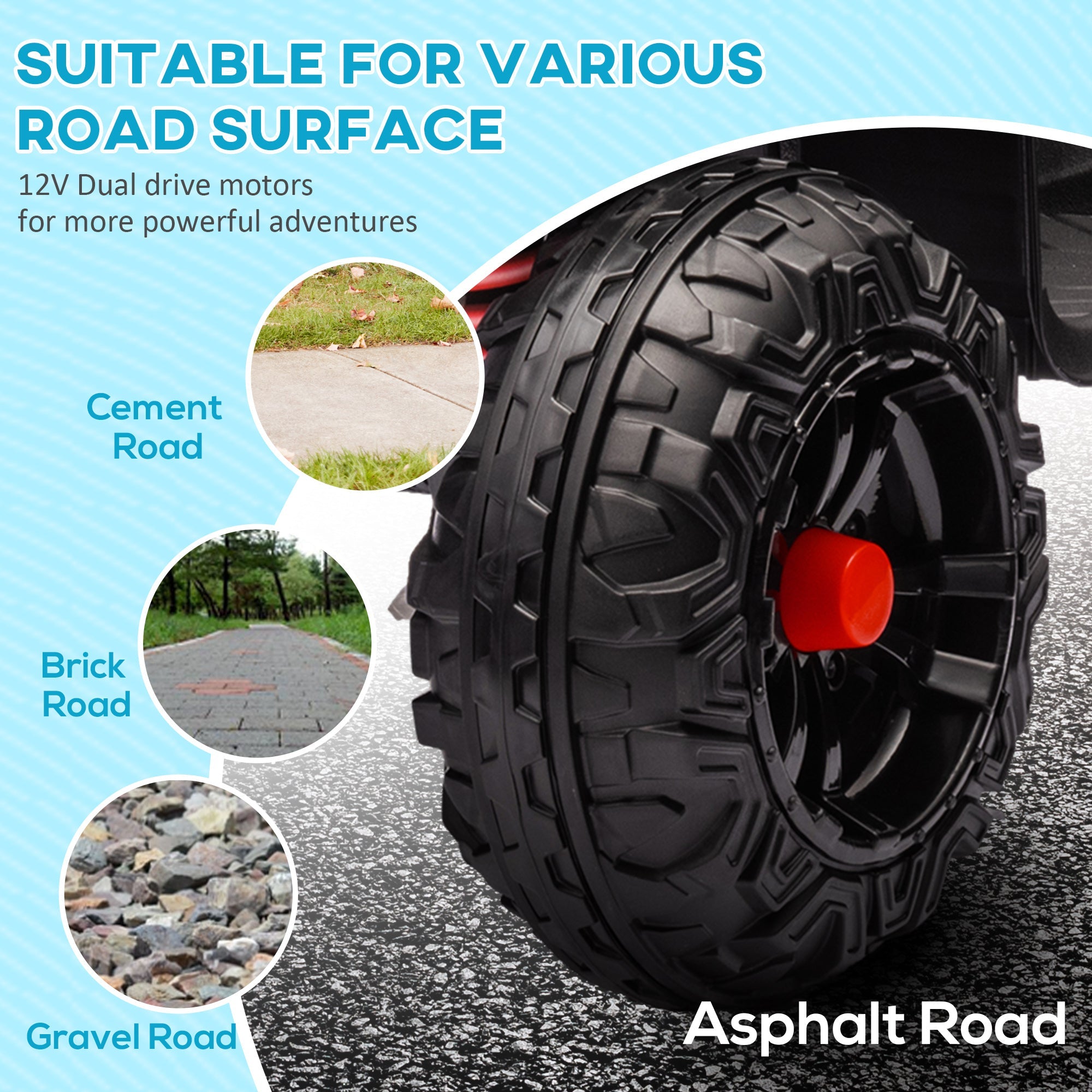 Qaba 12V Kids ATV with Four Wheels Spring Suspension, Forward & Backward, LED Light, MP3, Music, Red