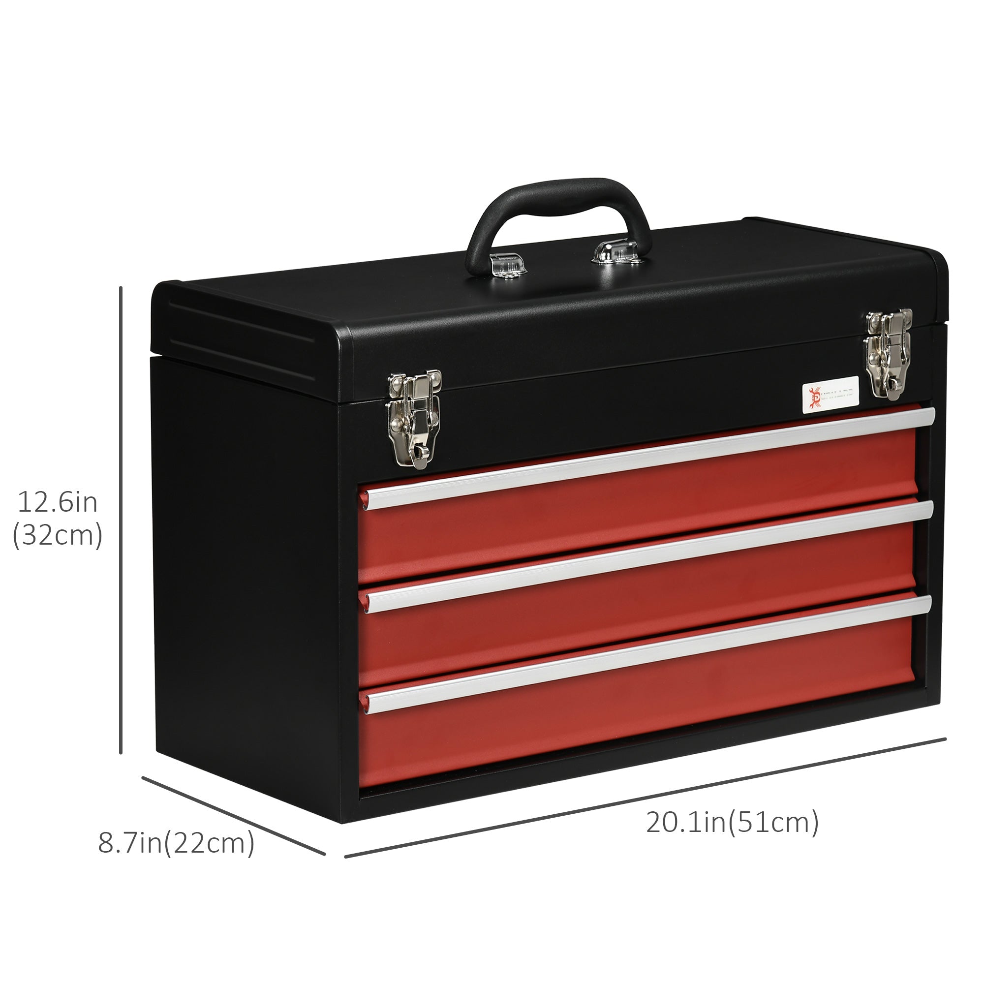 DURHAND Metal Tool Box Portable Organizer Tool Chest with 3 Drawers Metal Latch Closure for Garage Household Warehouse