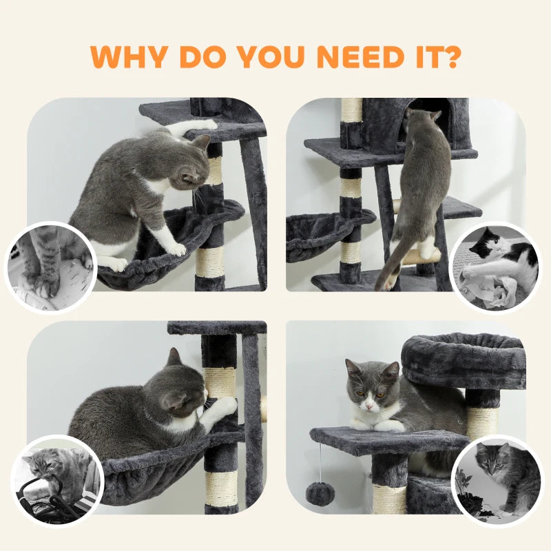 52 Inch Large Cat Tree for Indoor Cats, Dark Grey