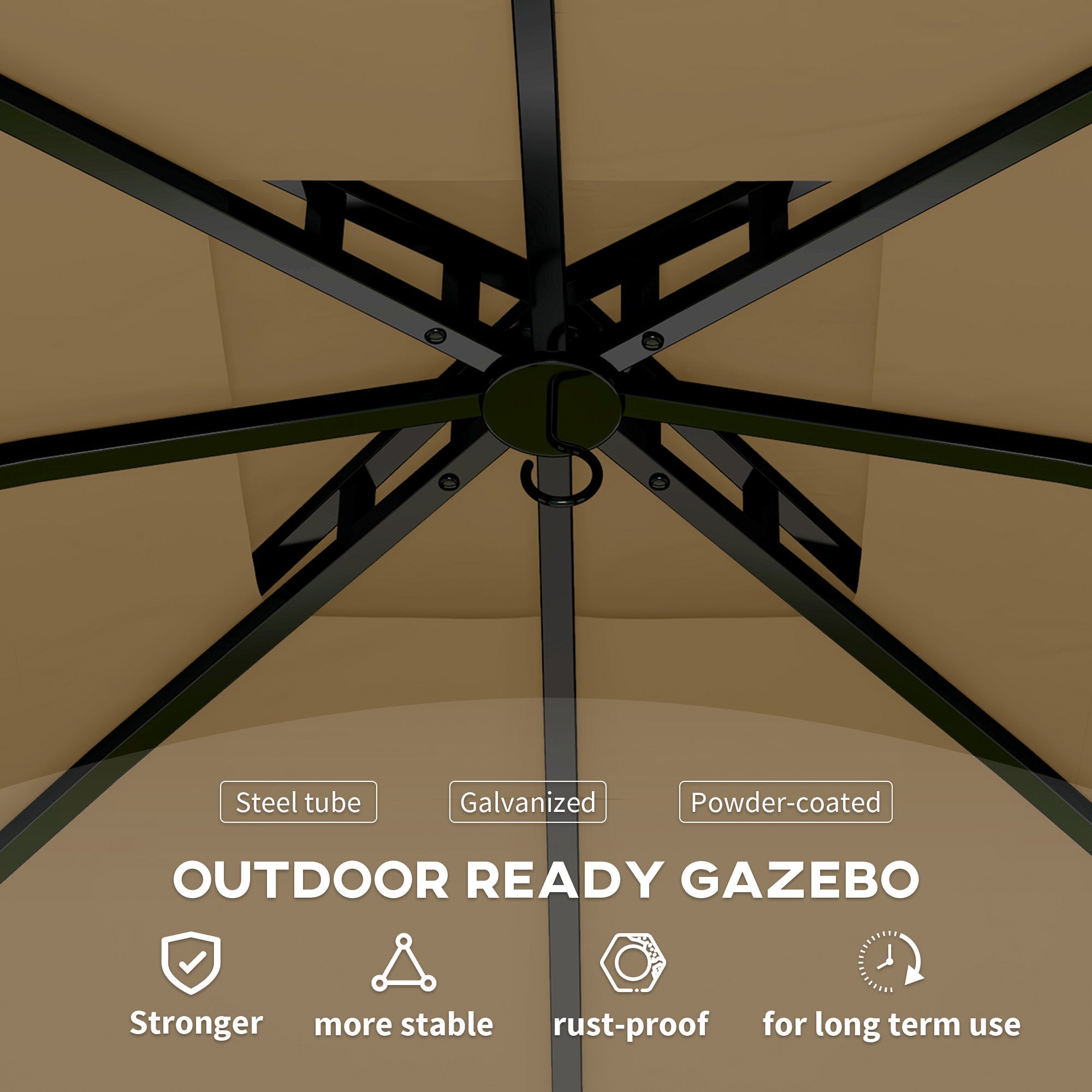 Outsunny 11' x 11' Outdoor Gazebo, Double Roof Patio Gazebo Canopy with Curtains, Church Windows, Galvanised Steel Frame, Beige