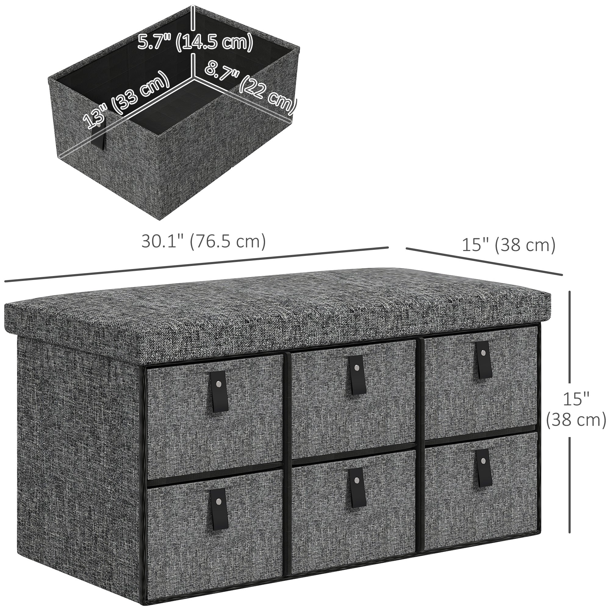 HOMCOM Shoe Bench with Seat, Shoe Storage Bench with Cushion and 6 Fabric Drawers for Entryway, Hallway, Bedroom, Charcoal Grey