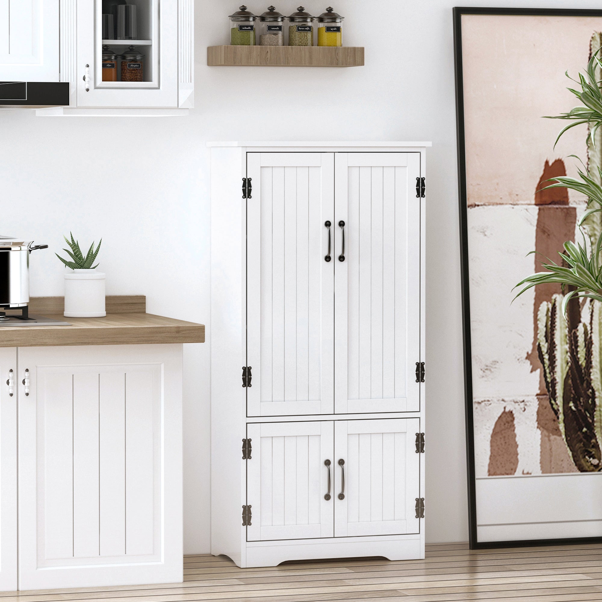 HOMCOM White Accent Kitchen Pantry Cabinet: Floor Storage Cupboard with Adjustable Shelves and Doors