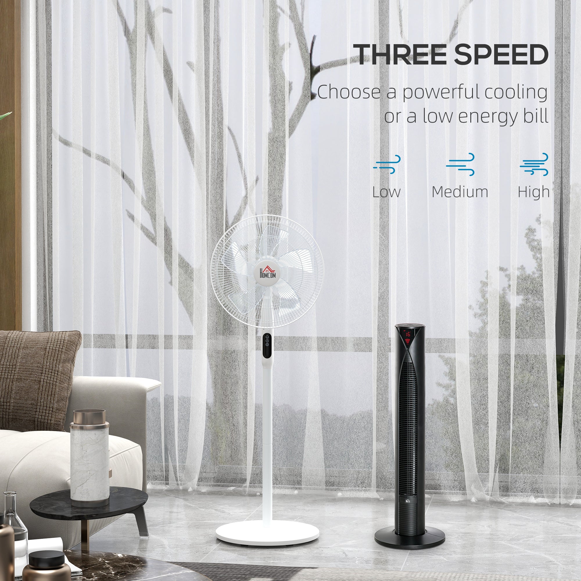 HOMCOM Tower Fan and 16" Pedestal Fan Set, with Remote Control, Height Adjustable, Tilted Head, Timer, Oscillating Standing Fans, White