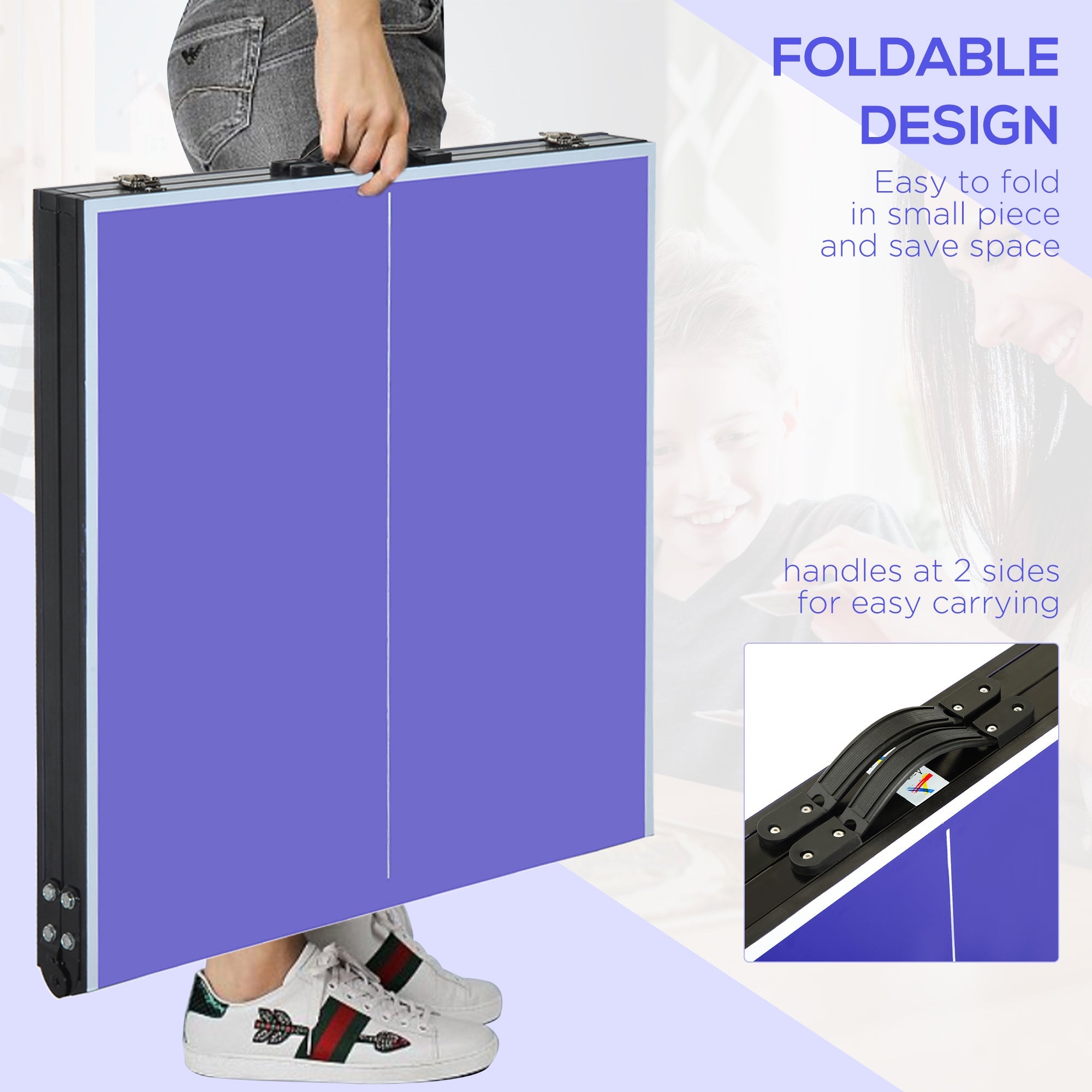 Soozier Folding Table Tennis Table, Portable Ping Pong Table with Side Handles, Net, Blue