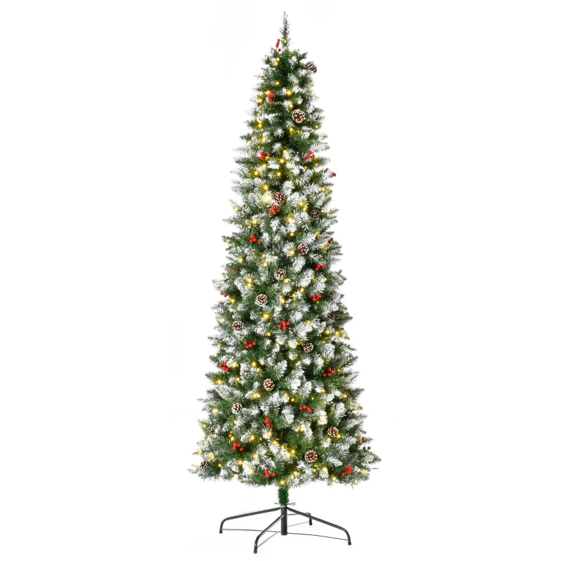 HOMCOM 7.5FT Prelit Snow Flocked Christmas Tree with Warm White LED Lights, Artificial Holiday Decoration