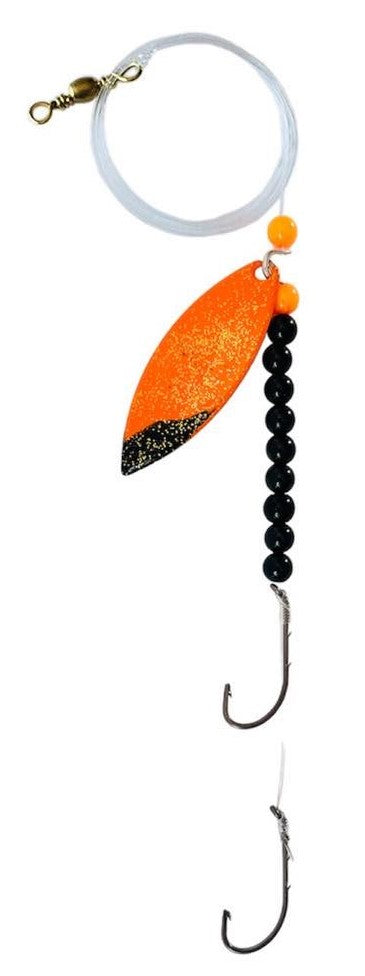 Solid Black Beads Willow Leaf Spinner – Orange Striper Blade Lure