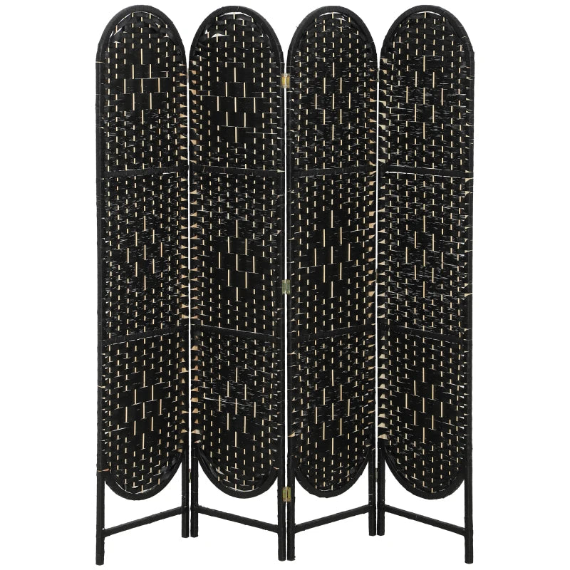 Bohemian Privacy Screen, Folding Room Divider with 4 Panels and Arched Top for Bedroom Living Room Office, Black