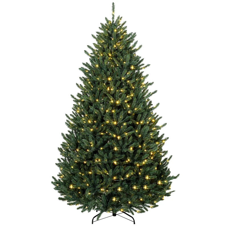 HOMCOM 7.5ft Prelit Christmas Tree, Colorado Blue Spruce, Easy Plug, Hinged Xmas Tree with Warm White & Multi-Color LED Lights