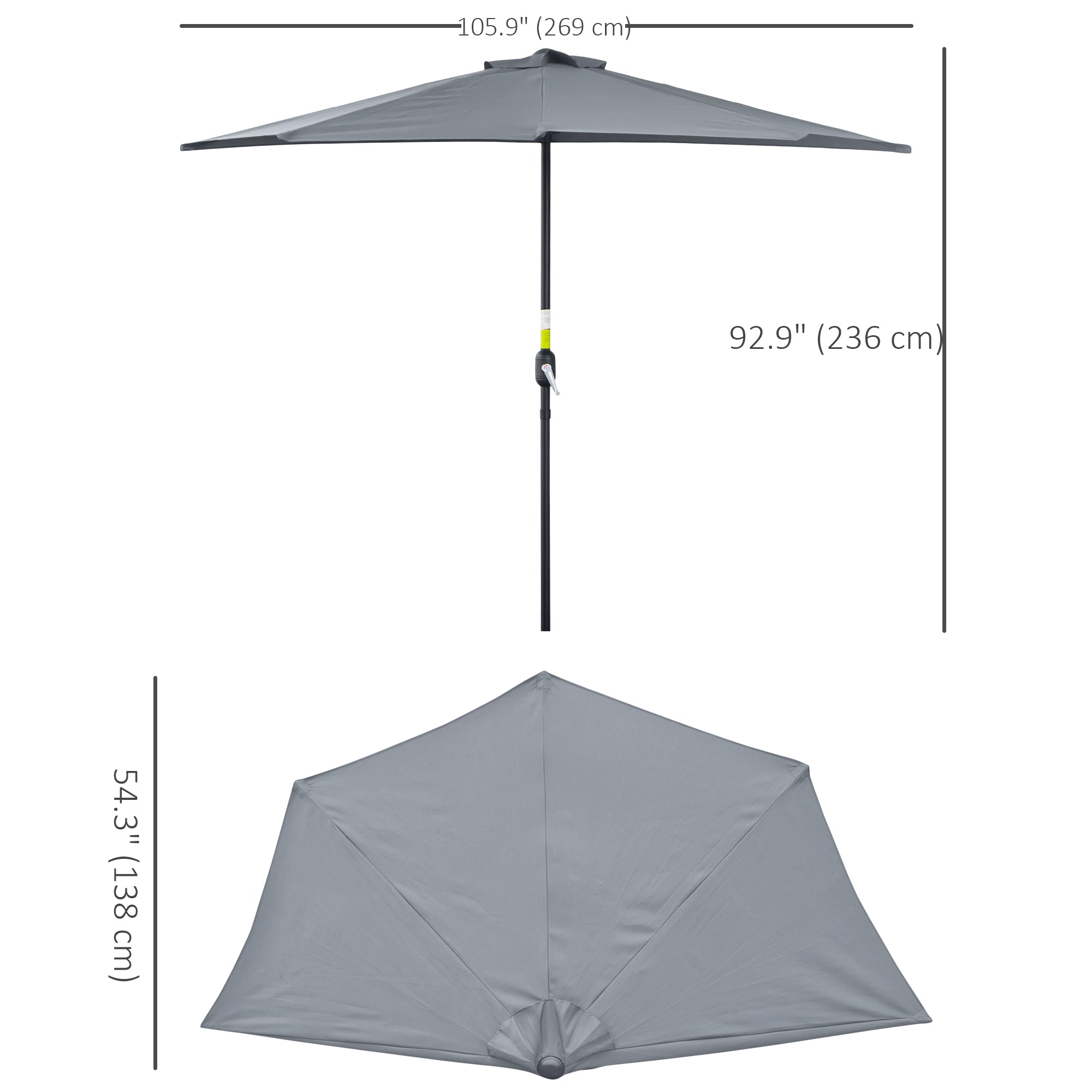 Outsunny 9' Half Round Balcony Parasol Patio Garden Outdoor Window Sun Shade 5 Ribs Grey