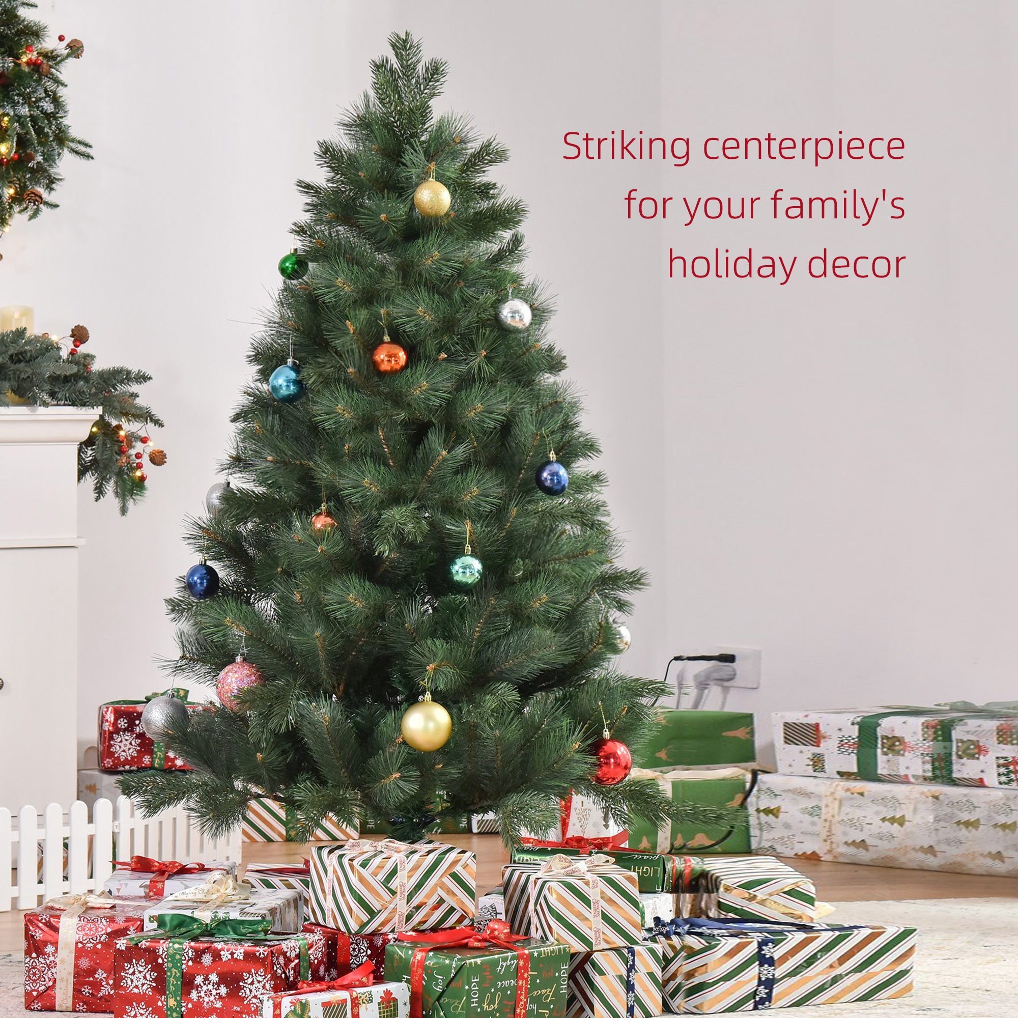 HOMCOM 6 FT Christmas Tree Artificial Pine Tree Christmas Decoration 375 Branches Green