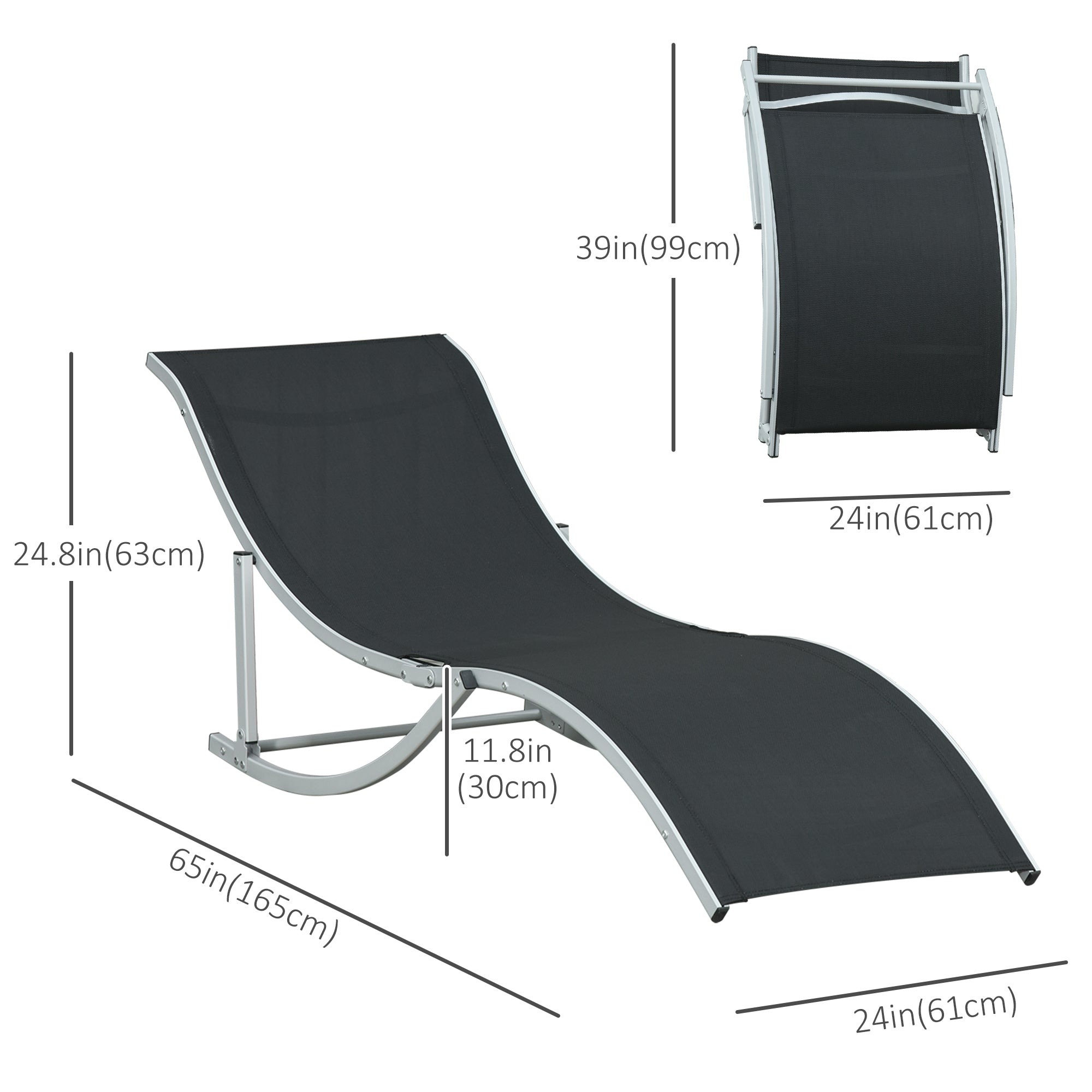 Outsunny 2-Pack S-shaped Reclining Lounge Chair: Foldable for Patio, Beach, Garden, Black, 264lbs Capacity