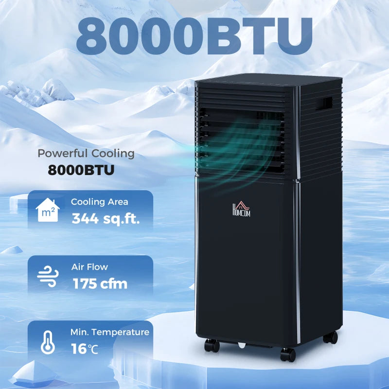 8000 BTU Portable Air Conditioner with Fan & Dehumidifier Mode, Quiet AC Unit with Remote Control, 24-Hour Timer, Black
