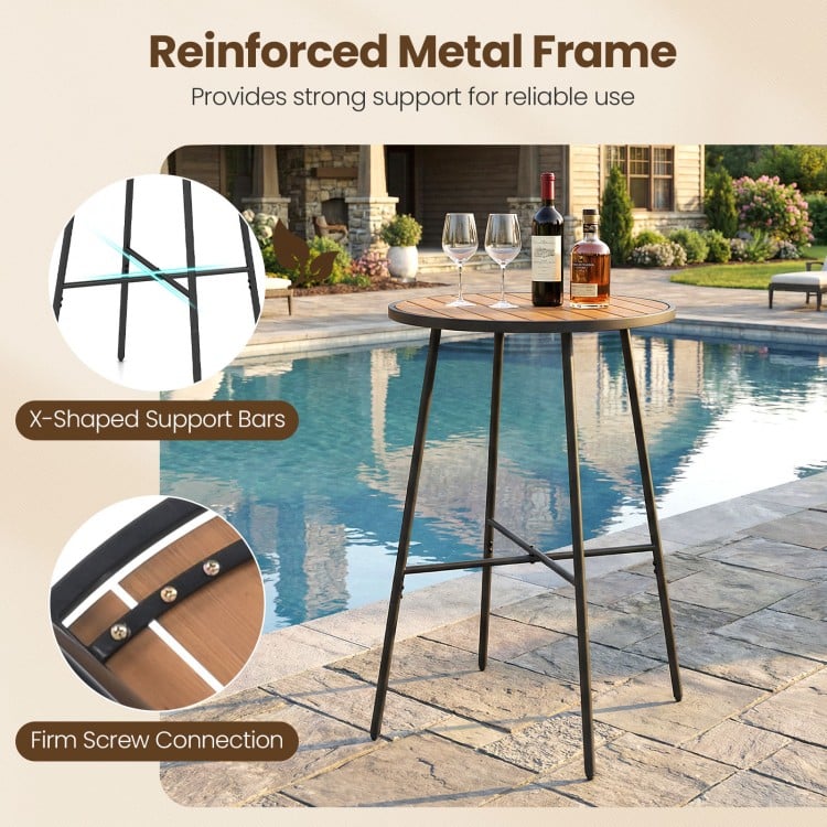 Outdoor Bar Table 41 inch Bar Height Patio Round Table with Acacia Wood Top and Metal Frame
