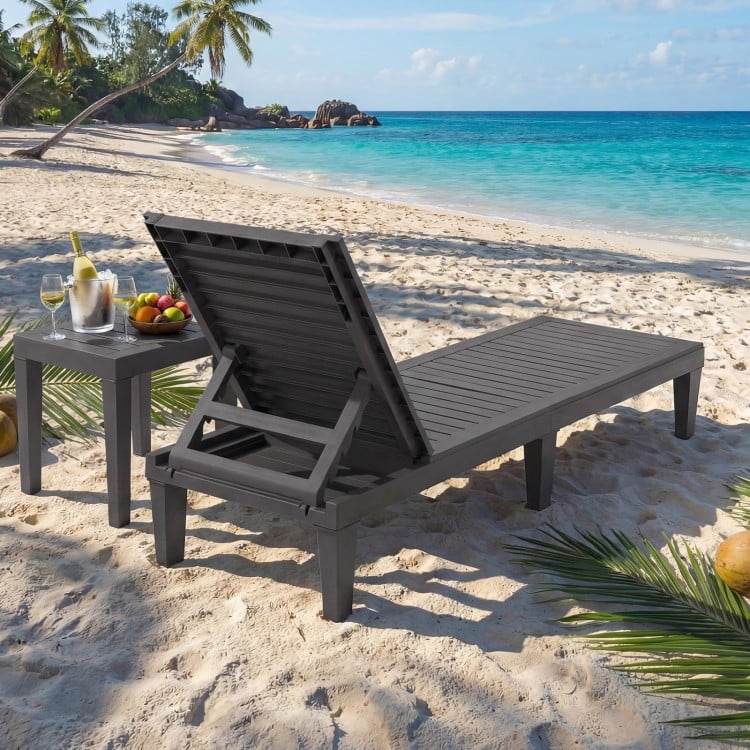 Outdoor Chaise Lounge Chair with 5 Positions Adjustable Backrest-Grey