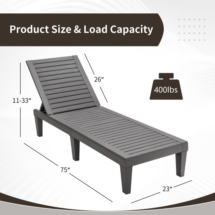 Outdoor Chaise Lounge Chair with 5 Positions Adjustable Backrest-Grey