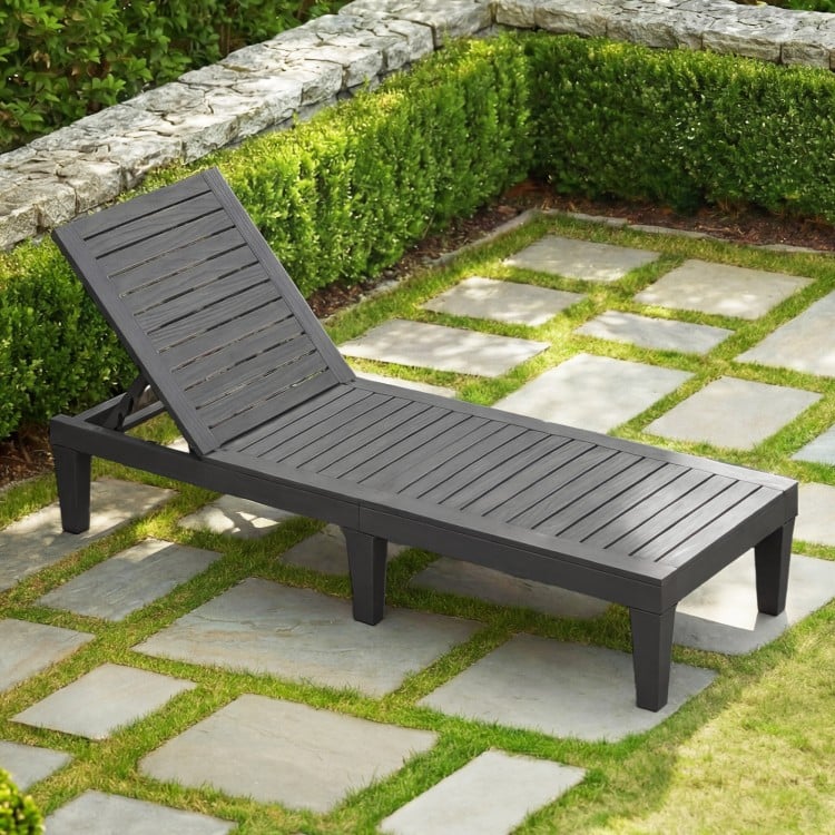 Outdoor Chaise Lounge Chair with 5 Positions Adjustable Backrest-Grey