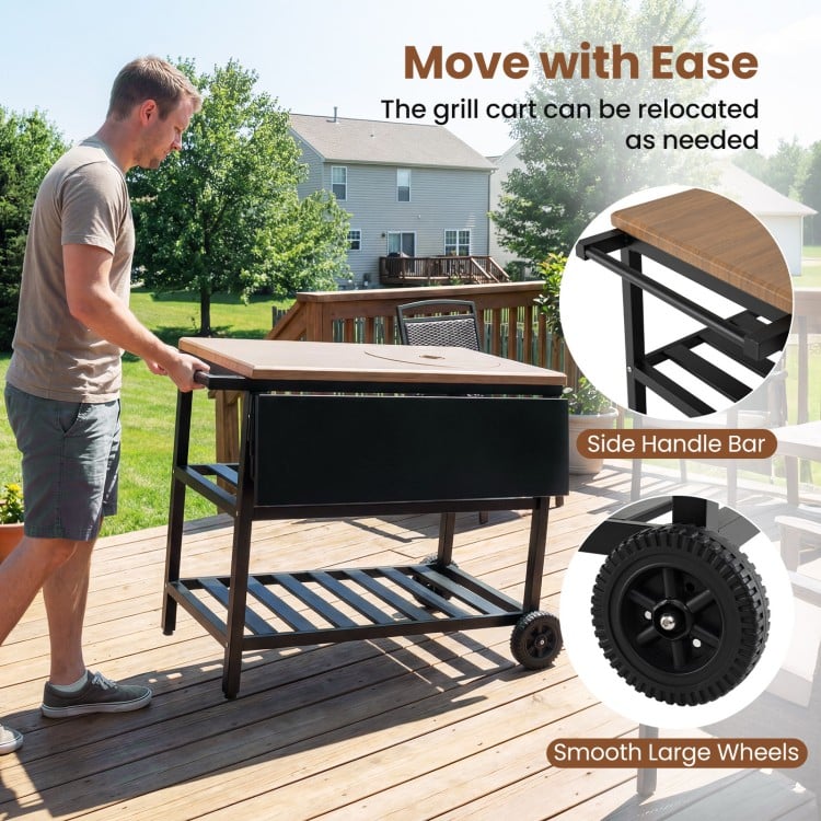 Outdoor Dining Cart with BBQ Grill and Folding Side Panel