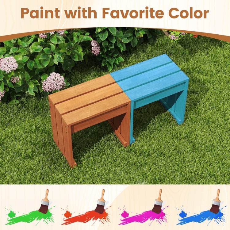 Outdoor Garden Bench Single Person Patio Backless Bench with Solid Wooden Frame