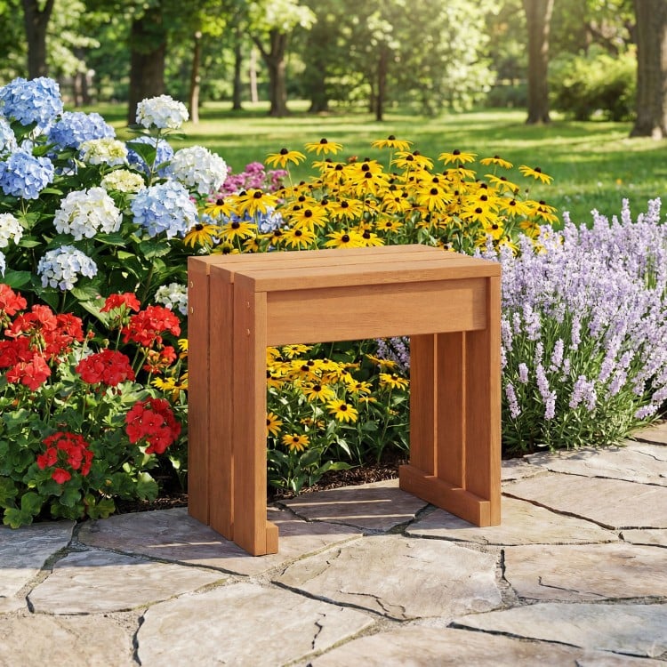 Outdoor Garden Bench Single Person Patio Backless Bench with Solid Wooden Frame