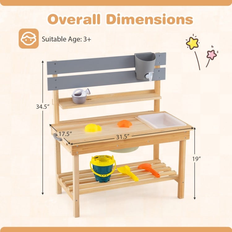 Outdoor Kids Mud Kitchen with Extended Tabletop and Water Tank