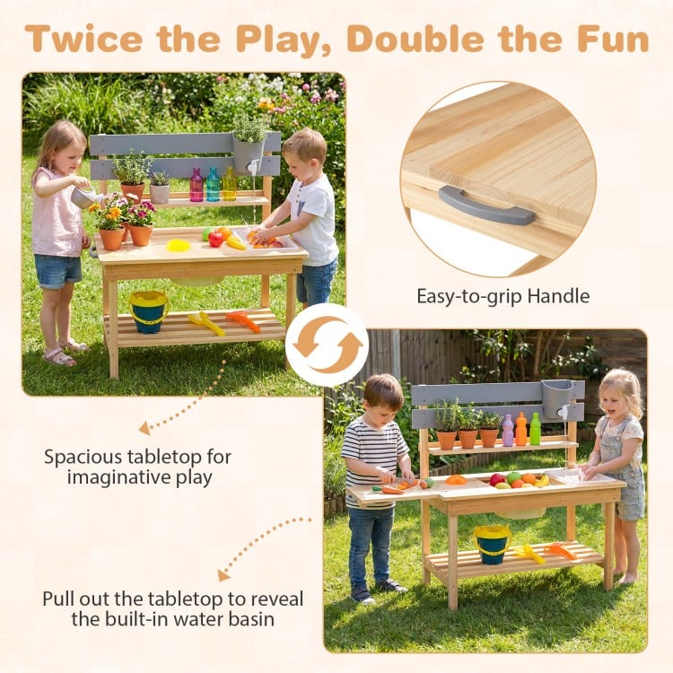 Outdoor Kids Mud Kitchen with Extended Tabletop and Water Tank