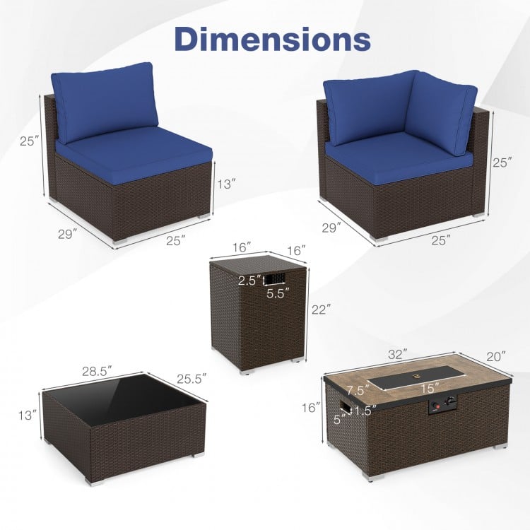 Outdoor PE Rattan Conversation Set with 32” Propane Fire Pit Table and Tank Holder