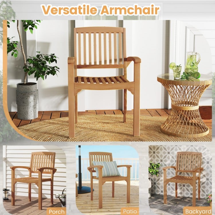 Outdoor Patio Chair with Slatted Seat and Curved Seat