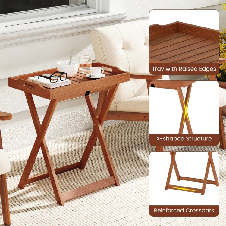 Outdoor Patio Solid Wood Tray Table with Removable Top No Assembly Required