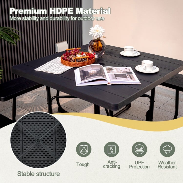 Outdoor Picnic Table with 4 Benches and Umbrella Hole-Brown