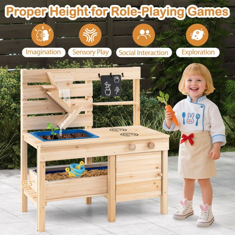 Outdoor Play Pretend Kitchen with Detachable Sandbox and Removable Sink