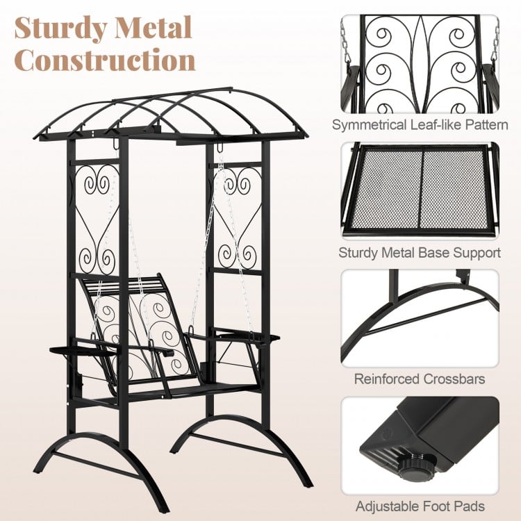 Outdoor Porch Swing with Stand and 2 Trellises for Adults-Black