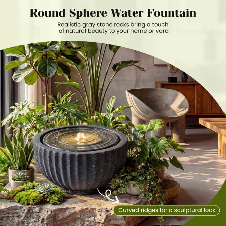 Outdoor Round Sphere Water Fountain with LED Lights and Pump