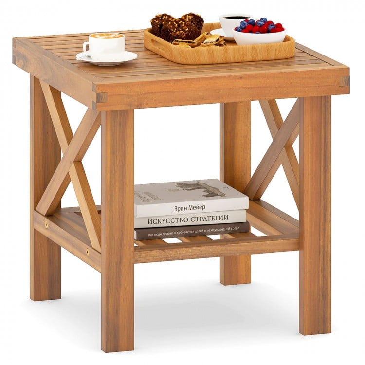 Outdoor Side Table with Storage Shelf for Small Space