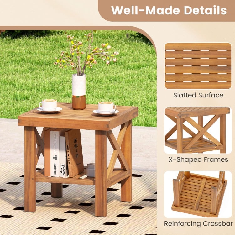 Outdoor Side Table with Storage Shelf for Small Space