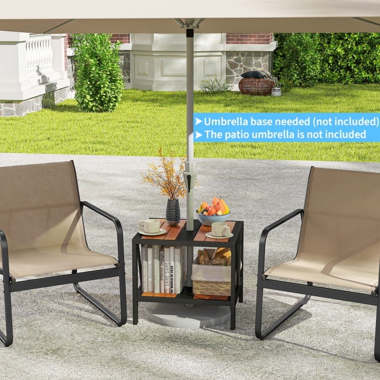 Outdoor Side Table with Umbrella Hole and Storage Shelf for Porch