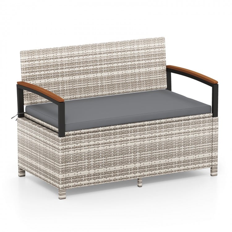 Outdoor Storage Bench Deck Box Patio Furniture with Cushion-Gray