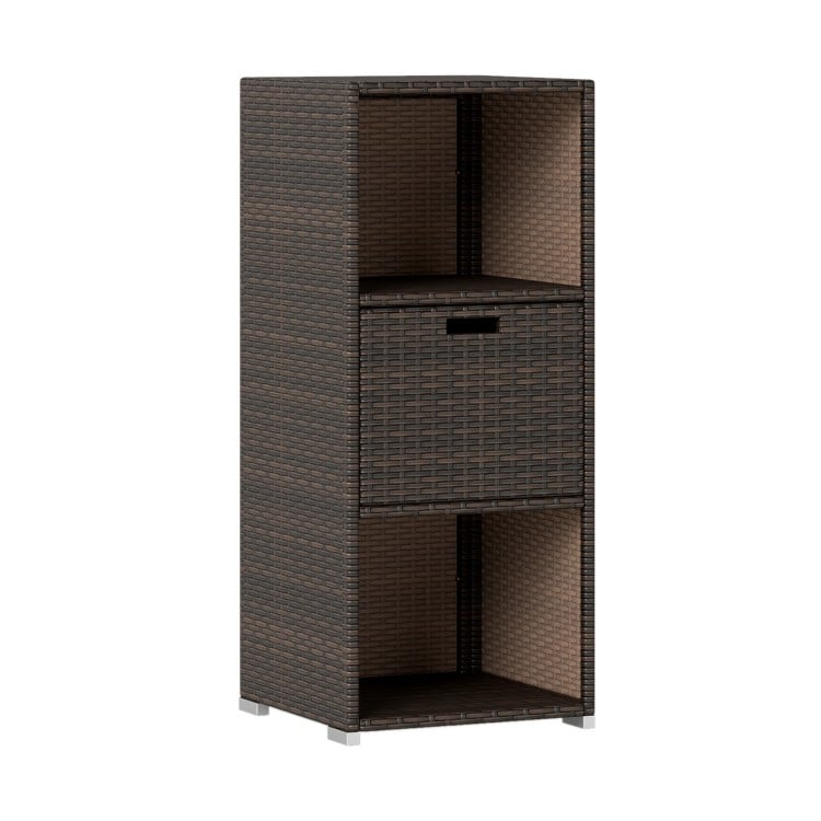 Outdoor Storage Cabinet Patio Wicker Organizer with Drawer-Brown