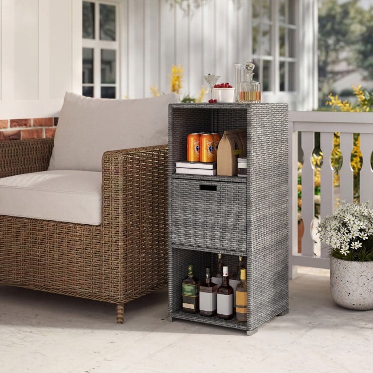 Outdoor Storage Cabinet Patio Wicker Organizer with Drawer-Gray