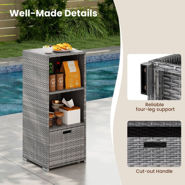 Outdoor Storage Cabinet Patio Wicker Organizer with Drawer-Gray
