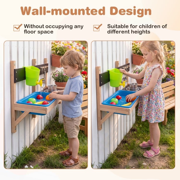 Outdoor Wall Mounted Mud Kitchen for Kids Ages 3+