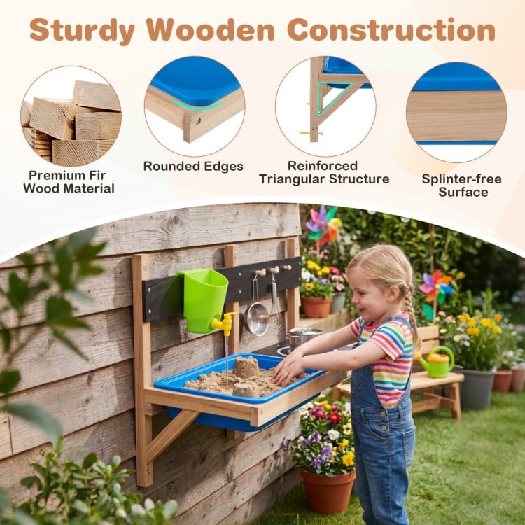 Outdoor Wall Mounted Mud Kitchen for Kids Ages 3+