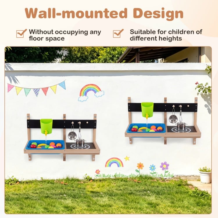 Outdoor Wall Mounted Mud Kitchen for Kids Ages 3+