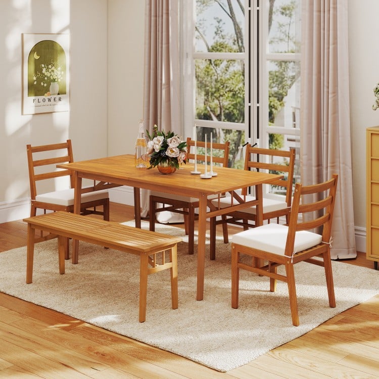Outdoor Wooden Dining Table with Umbrella Hole and Stable Base