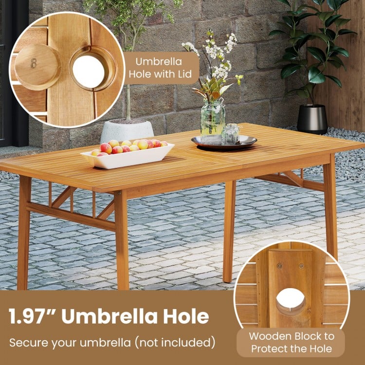 Outdoor Wooden Dining Table with Umbrella Hole and Stable Base